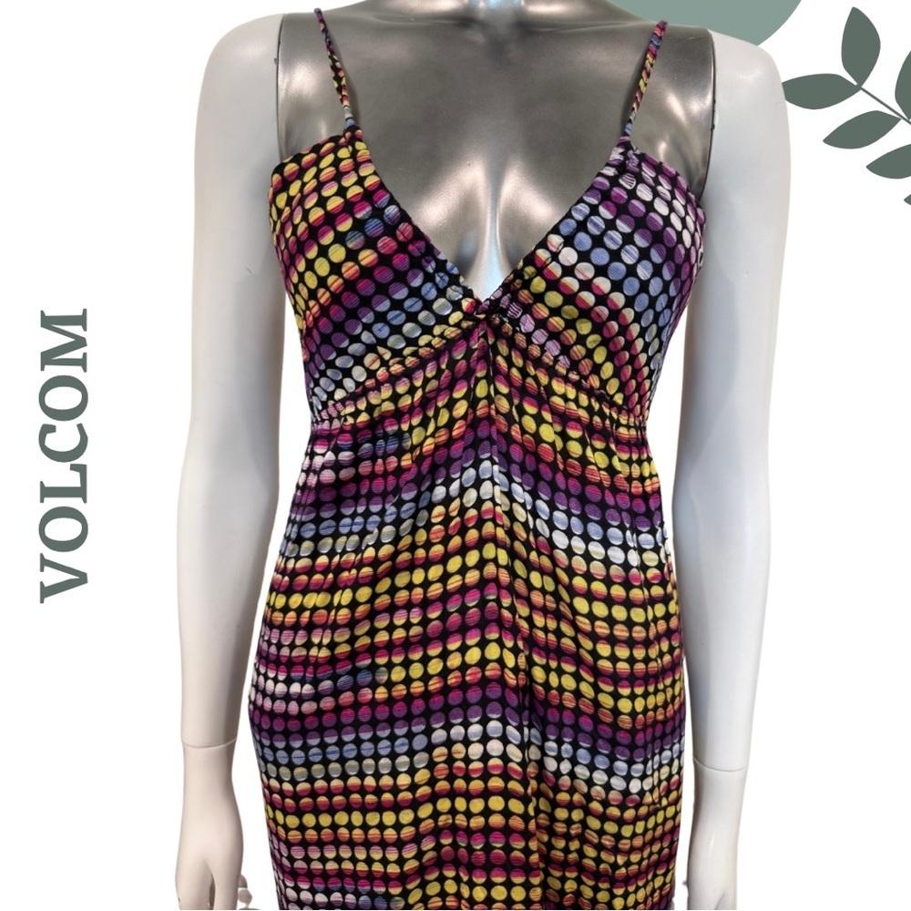 🛍️3/$40 Volcom Smocked Back Maxi Sundress | Festival | Multicolor Strappy Medium - Picture 5 of 8